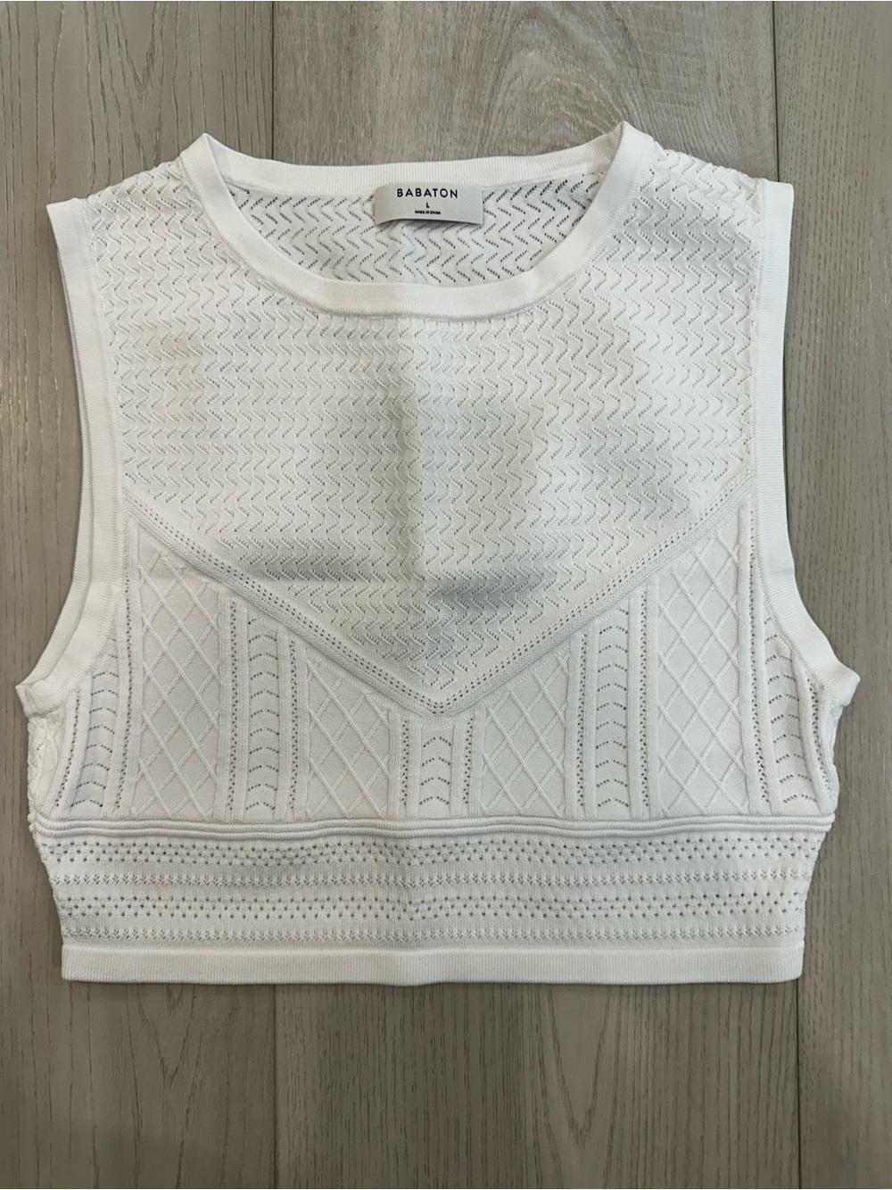 Babaton Aritzia White Pointelle Knit Cropped Tank Top Size L